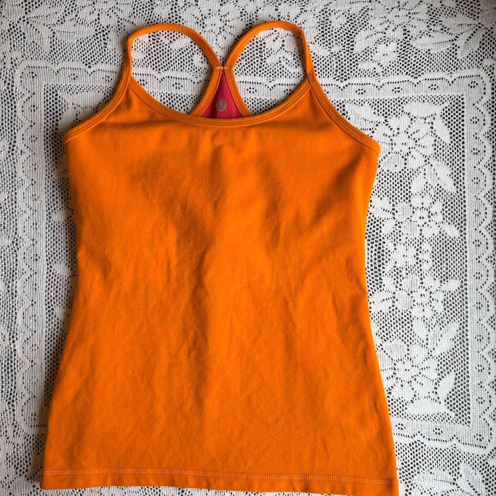 Lululemon Power Pose Tank Size 4 Orange Pink Racerback Y2K Athletic Yoga - Picture 6 of 9